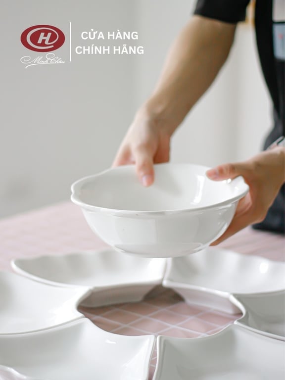 BỘ BÁT ĐĨA HOA MẶT TRỜI - gốm sứ Minh Châu loại 1