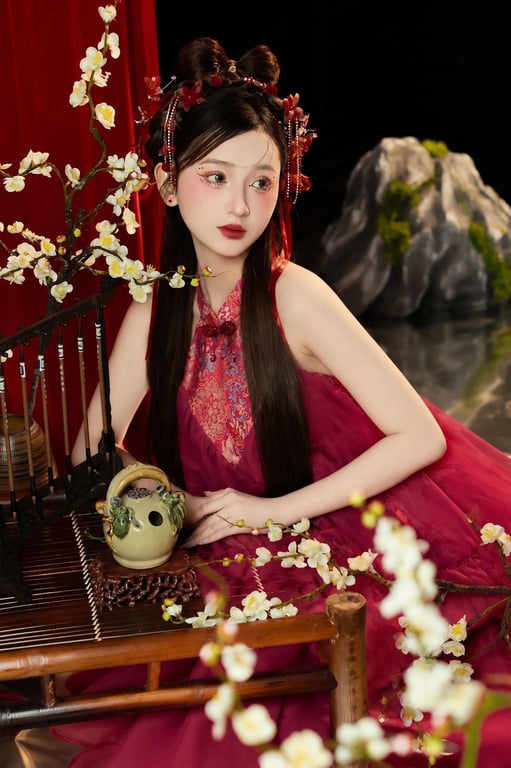 Yếm đỏ phối gấm ngực S/M