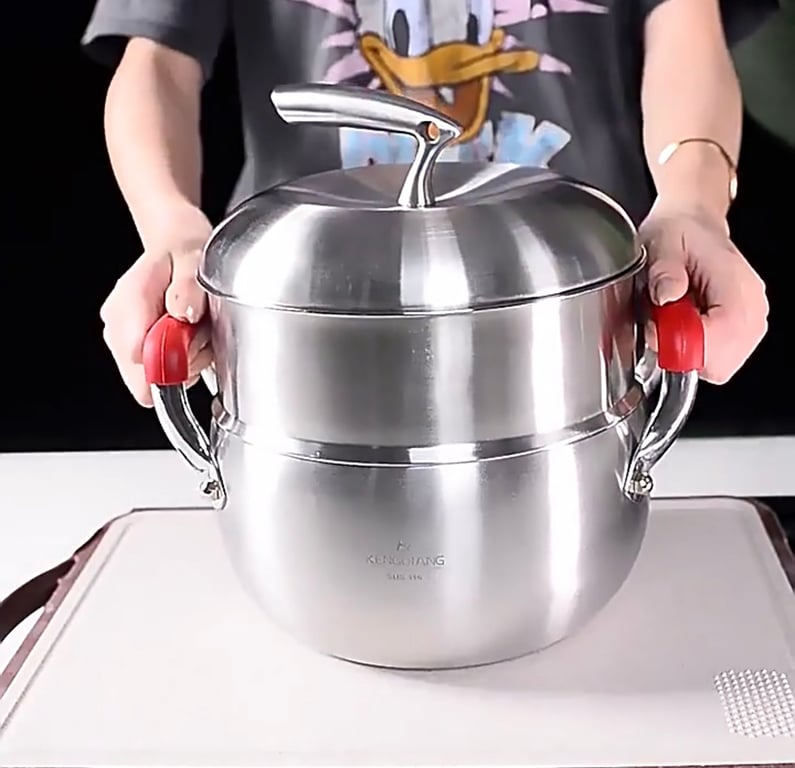 Bộ nồi hấp inox 316 cao cấp 20cm hình quả táo siêu đẹp, độc, lạ