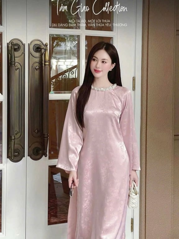 AD gấm trúc hỷ cổ tròn - hồng S/M/L/XL/XXL