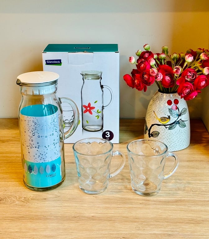 BỘ BÌNH KÈM 2 CỐC THUỶ TINH CƯỜNG LỰC HÀN QUỐC GLASSLOCK 1000 + 280ML🥂GL1614