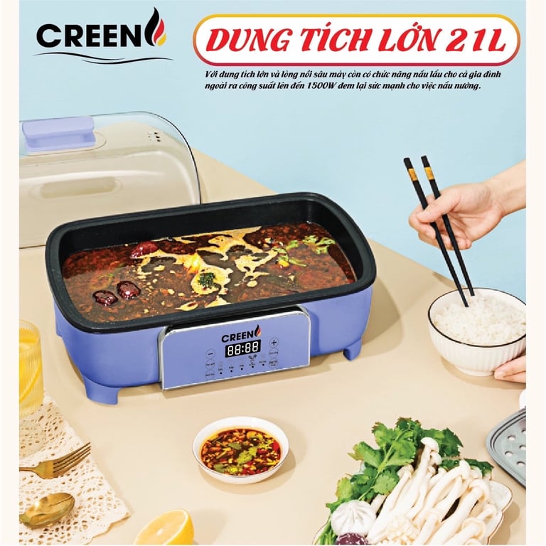 nồi lẩu đa năng kèm vỉ hấp 3 tầng CR-135 Plus