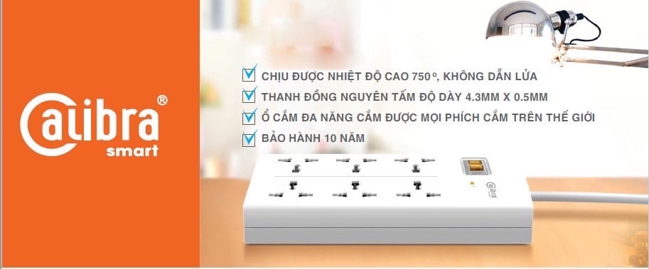 Ổ Cắm Điện An Toàn, Siêu Chịu Tải CALIBRA - 4000W – Loại 6 ổ CSU-6K1A