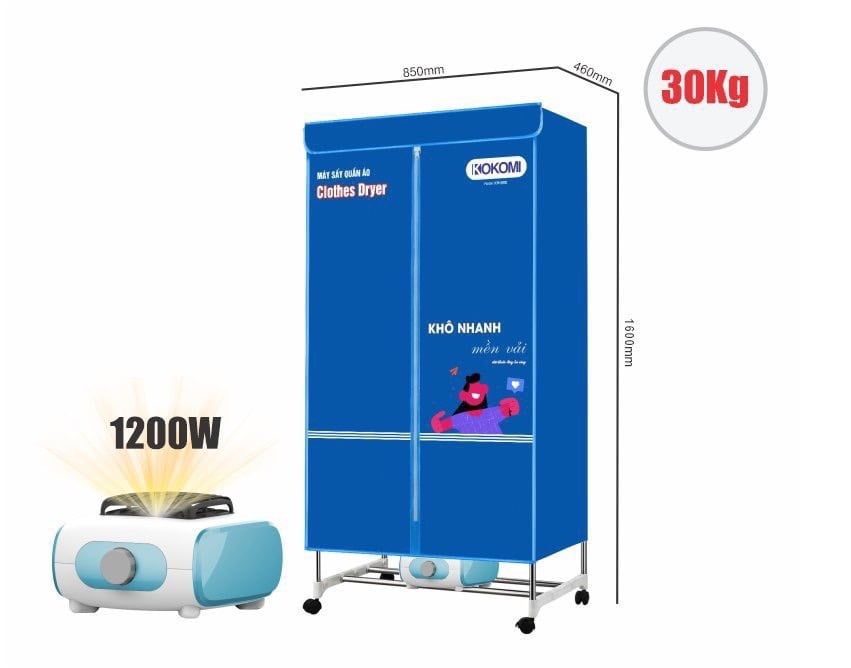 MÁY SẤY QUẦN ÁO KÍCH CỠ LỚN KOKOMI KM888 công suất 1200W.