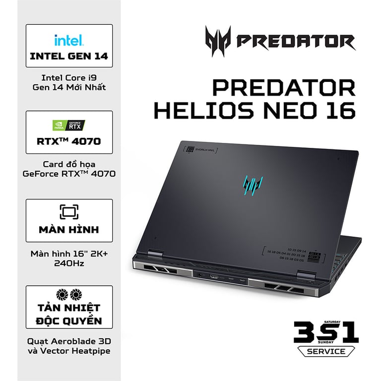 Laptop Gaming Acer Predator Helios Neo 16 PHN16-71-54CD (i5-13500HX/ RTX 4050 6GB/ Ram 8GB DDR5/ SSD 512GB/ 16 Inch 2K IPS 165Hz 100% sRGB