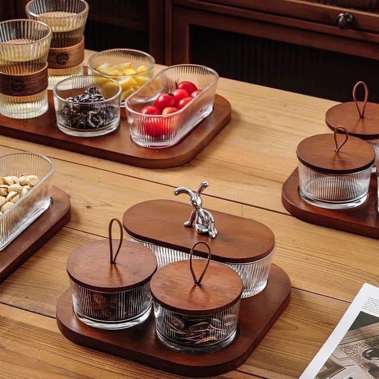 Set_hũ_đựng hạt kèm khay gỗ vintage nắp thỏ siêu xinh