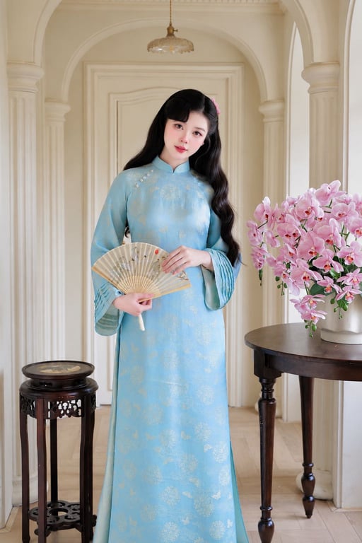 AD lụa tằm xanh biển tay xếp ly (S->XXL)