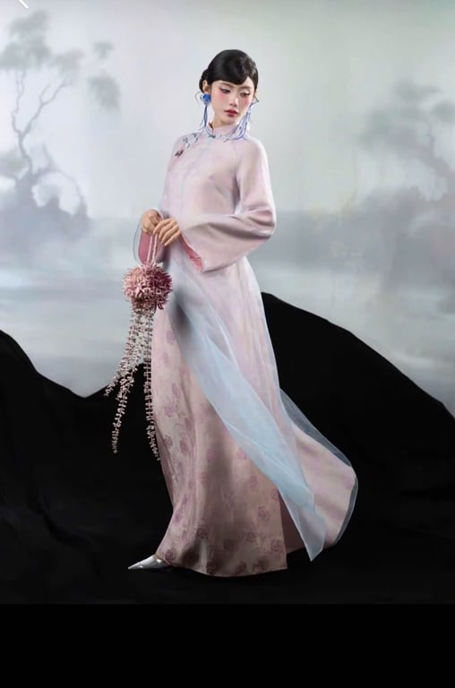 AD gấm hồng voan tơ xanh (S->XXL)
