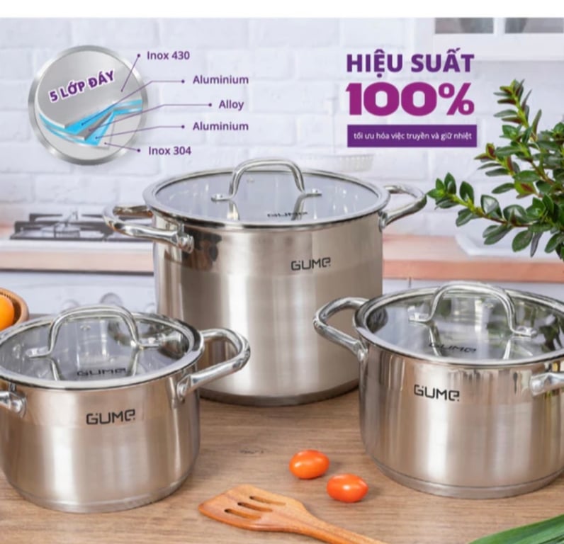 Bộ nồi 3 món Inox 304 Gume PS2201