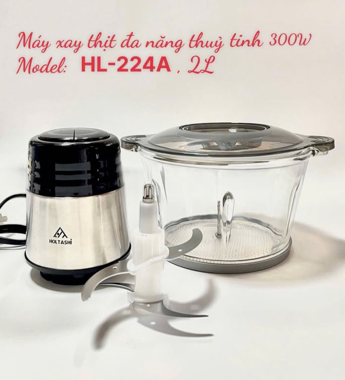 MÁY XAY THỊT ĐA NĂNG HOLTAHSHI – CỐI THỦY TINH VÀ INOX 2.0L