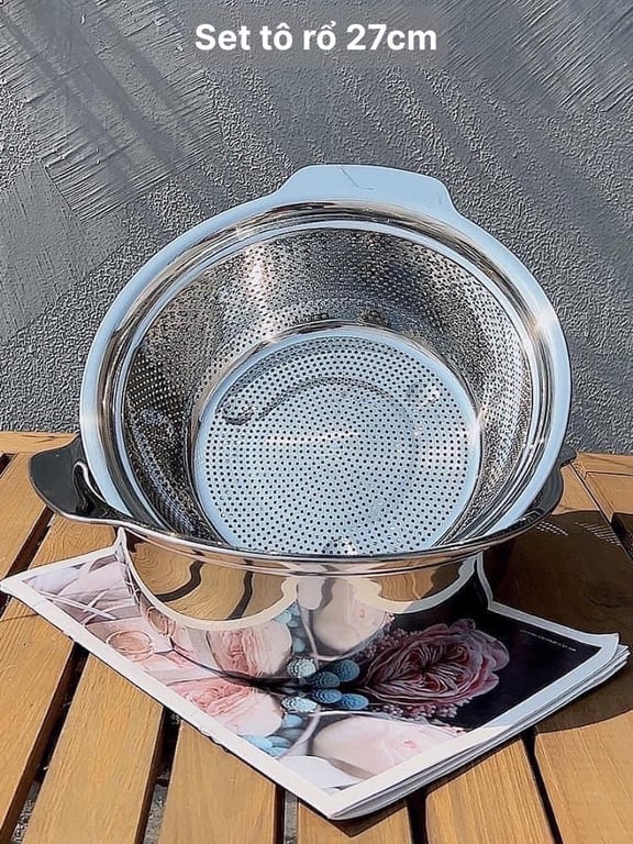 Bộ chậu rổ inox Chockmen size lớn 27cm