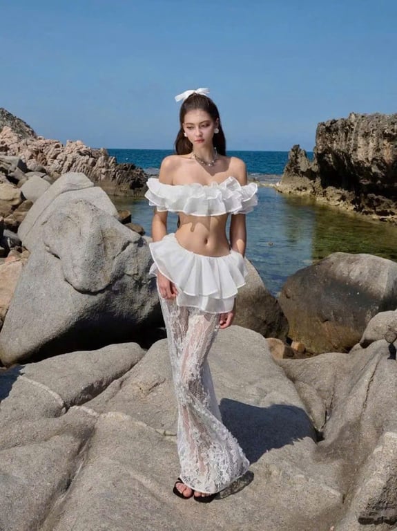 Set trễ vai biển dáng dài