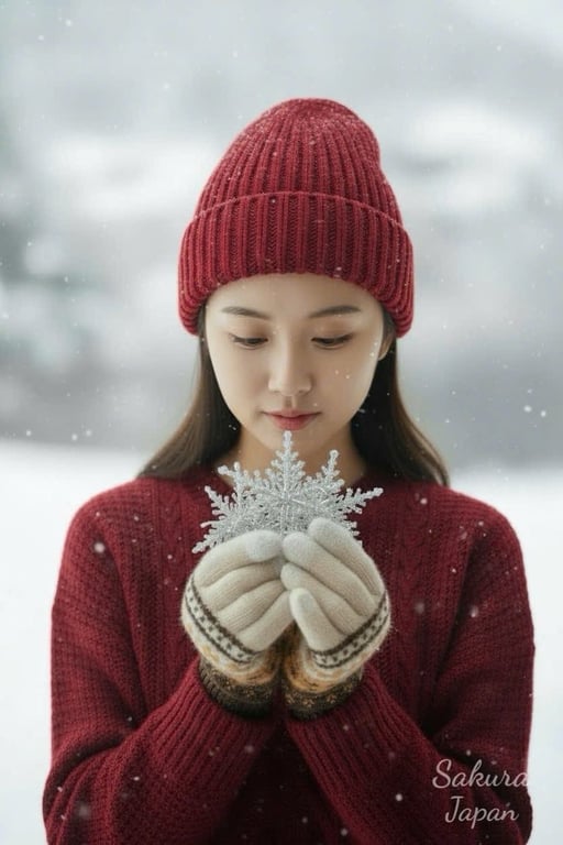 Găng Tay Len Mùa Đông Sakura Japan Dày & Ấm Áp Chuẩn Nhật