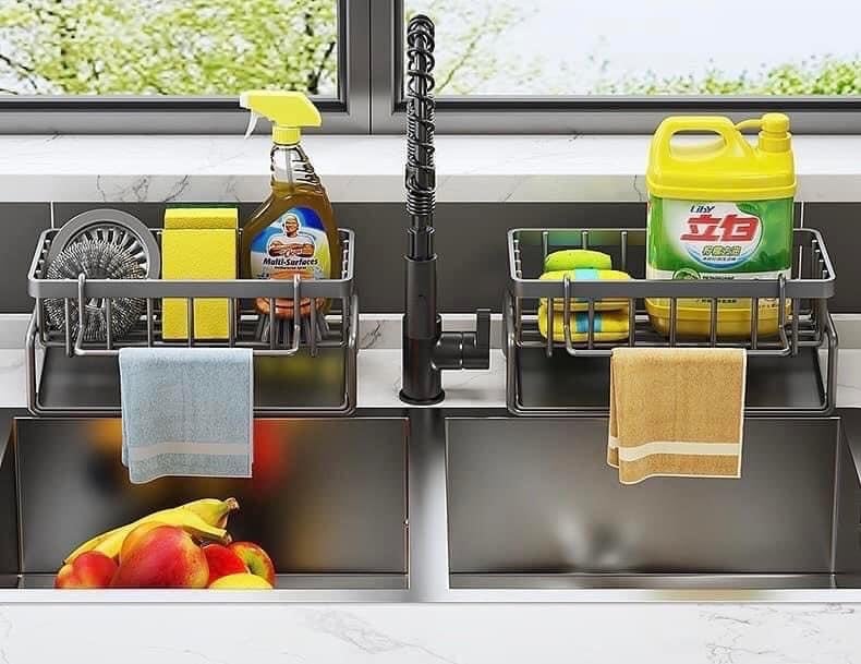 GIÁ ĐỂ ĐỒ BỒN RỬA TÍCH HỢP THANH TREO KHĂN TIỆN LỢI - size to 23 cm