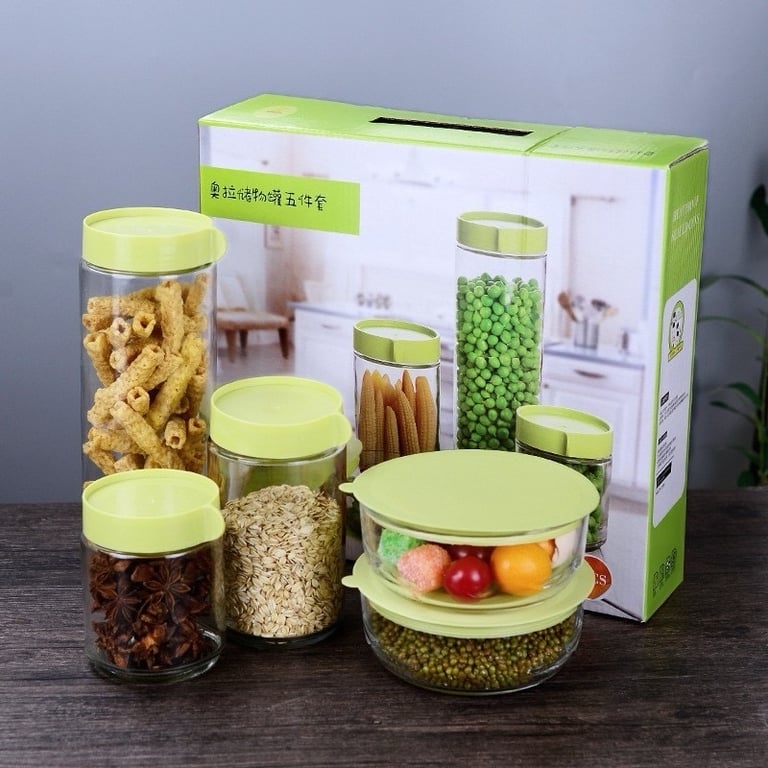 Bộ hộp thủy tinh đựng gia vị đa năng 5 món màu xanh lá #MTU12