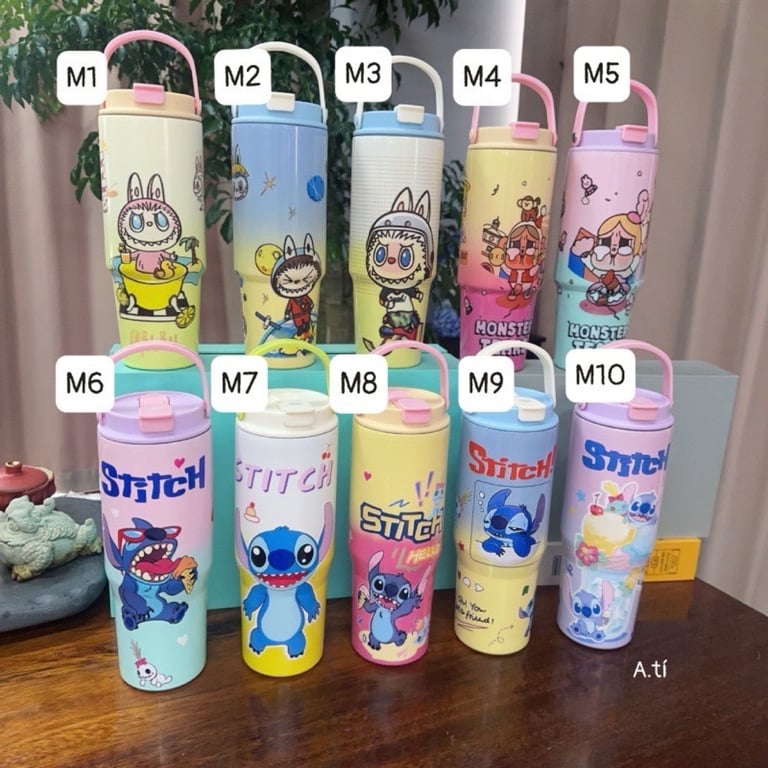 BÌNH GIỮ NHIỆT LABUBU , STITCH , HOẠT HÌNH 900ml xinh xinh yêu yêu