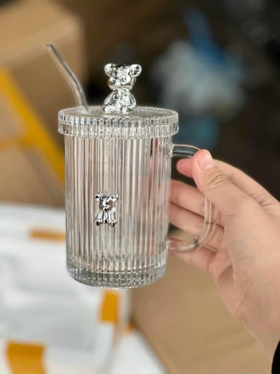 set 2 Cốc thủy tinh nắp gấu siêu xuynhhhh