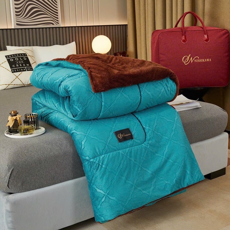 CHĂN LÔNG THỎ NHẬT BẢN NISHIKAWA 2mx 2m3 KÈM TÚI XÁCH DA CAO CẤP #CHT07