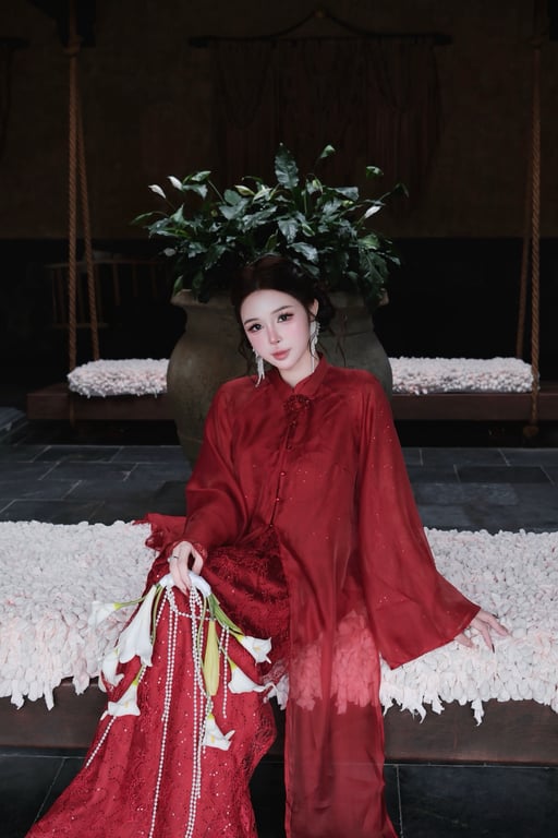 AD ren + choàng voan tơ đỏ S/M