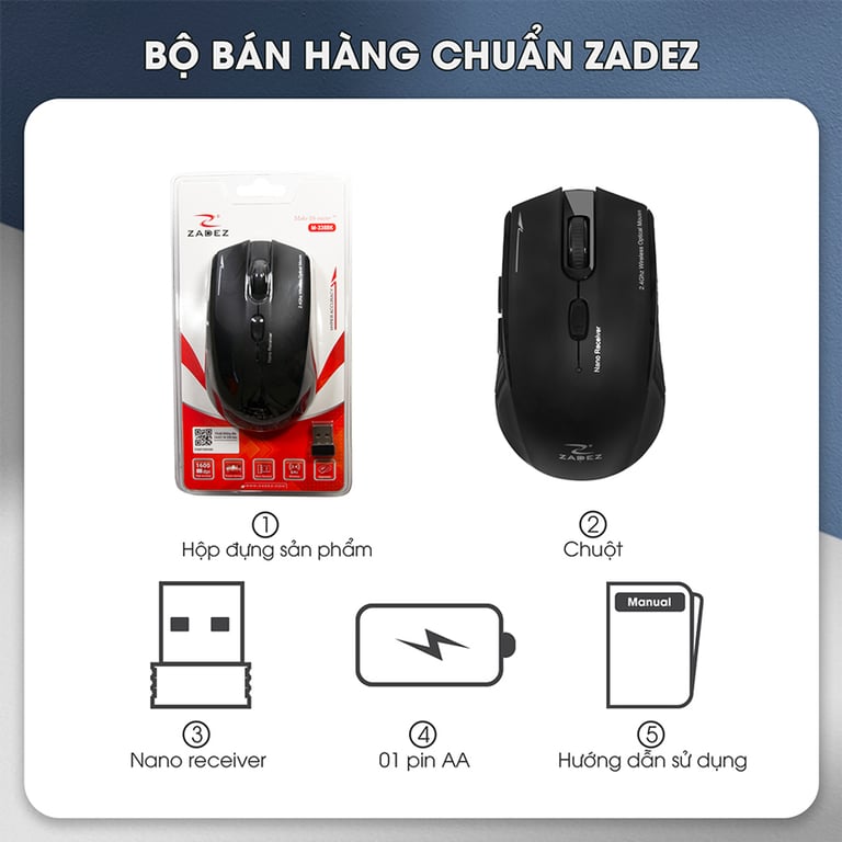 Chuột Máy Tính Không Dây Zadez M-338 - Màu Đen