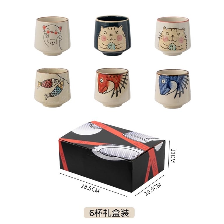 Bộ 6 cốc trà gốm sứ tráng men phong cách Nhật Bản 200ml