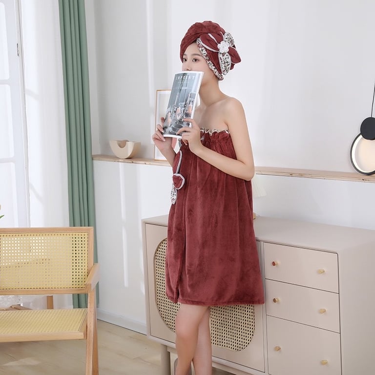 Combo Váy Quây và Mũ quấn tóc Mềm mịn, Thấm hút nước