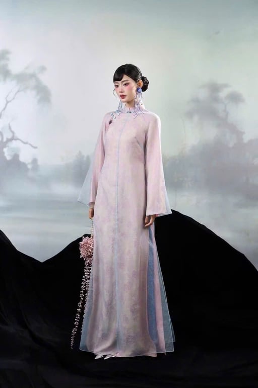 AD gấm hồng voan tơ xanh (S->XXL)
