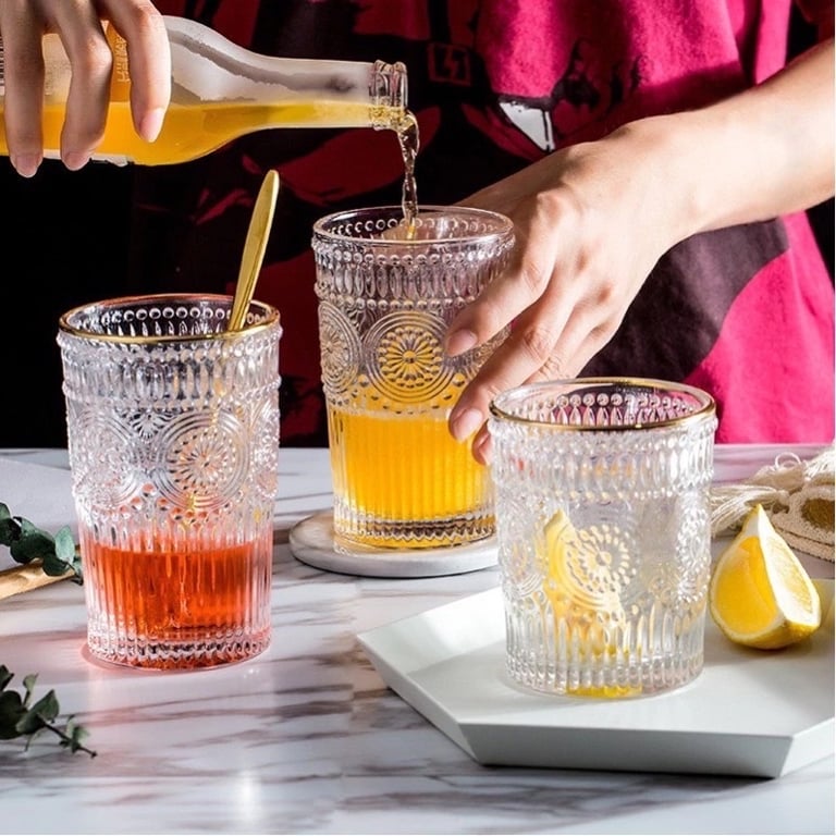 Bộ 6 cốc thủy tinh dập nổi hoa mặt trời 300ml