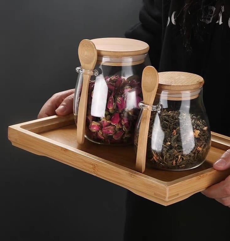 Set 3 Hũ đựng trà nắp gỗ kèm thìa