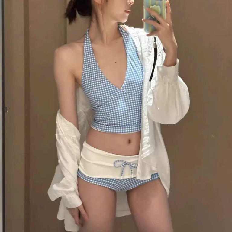 Bikini 2 mảnh xanh trắng caro