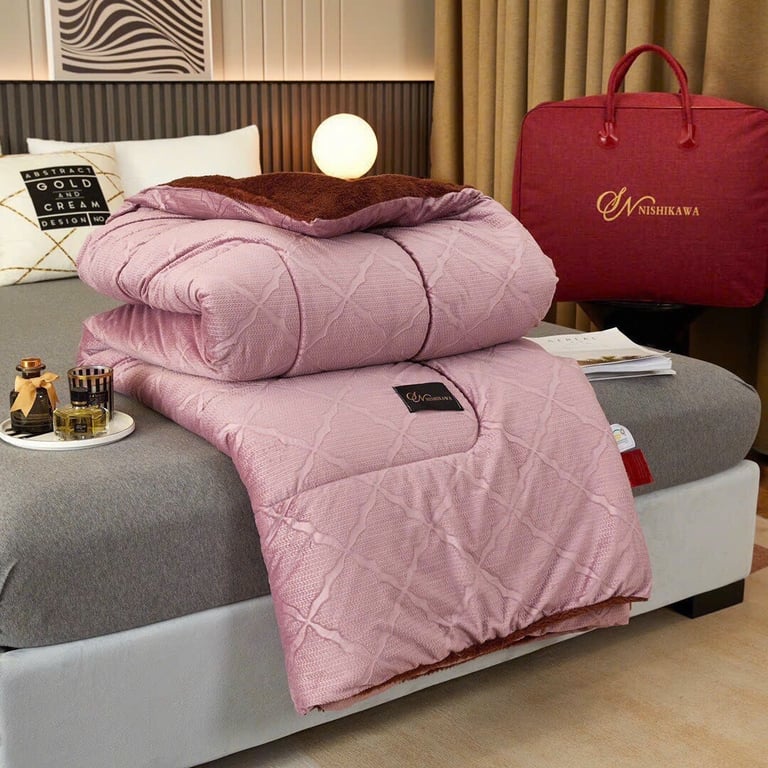 CHĂN LÔNG THỎ NHẬT BẢN NISHIKAWA 2mx 2m3 KÈM TÚI XÁCH DA CAO CẤP #CHT07