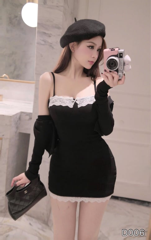 D006-set váy len body đen