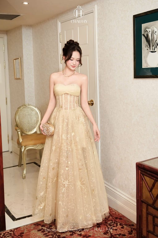 Váy voan be dài đi tiệc Châu Hy