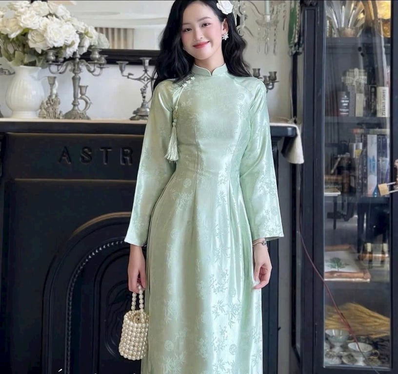 AD gấm trúc cổ trụ xanh lá (có bigsize)