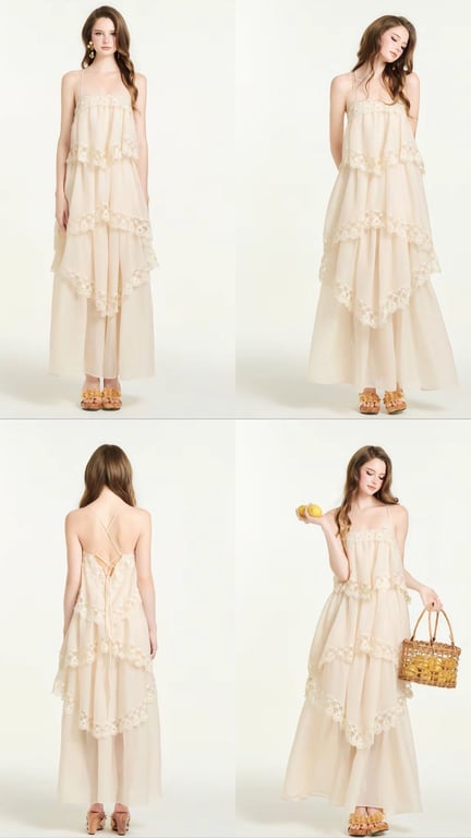 Đầm 2 dây Maxi nhiều tầng phối ren brand GLOURIOUS