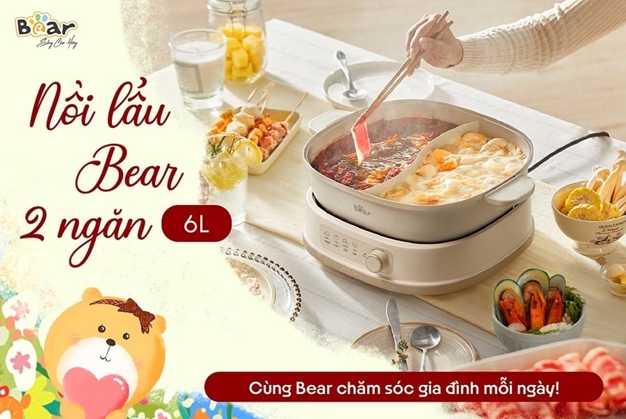 Nồi lẩu Bear 2 ngăn SB-NL60U, dung tích 6L