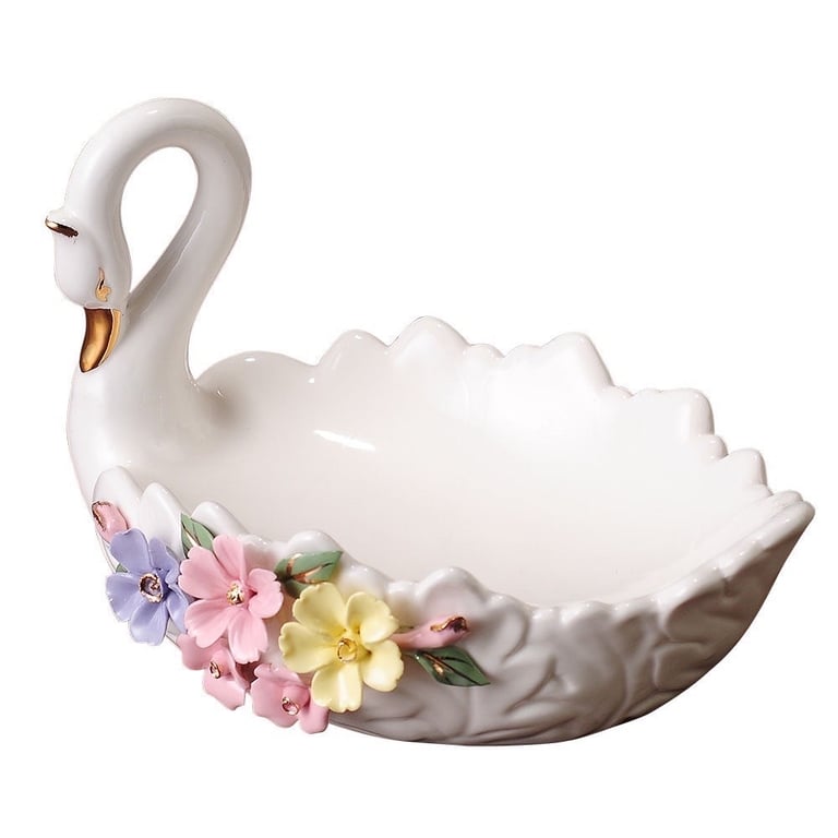 Đĩa sứ thiên nga kèm hoa