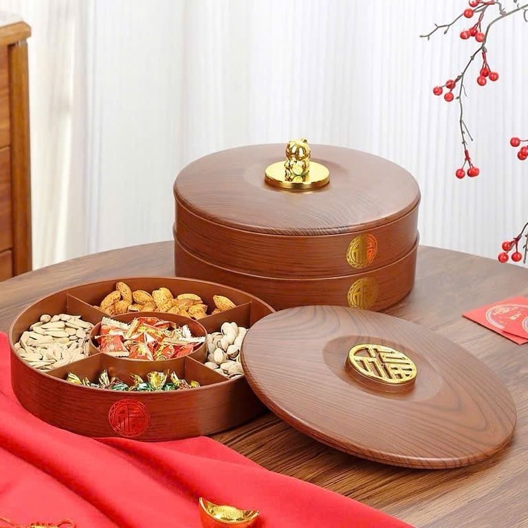 KHAY MỨT TẾT MÈO THẦN TÀI – CHỮ PHÚC – MÀU GỖ SANG TRỌNG