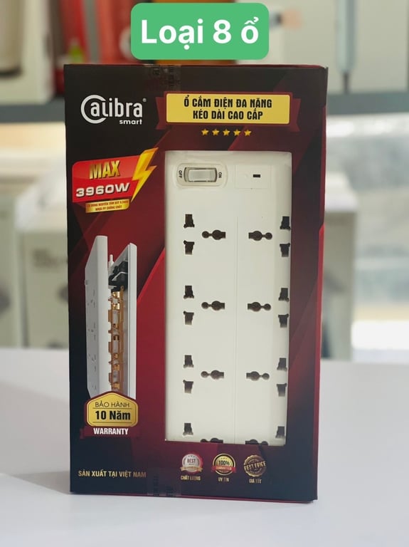 Ổ Cắm Điện An Toàn, Siêu Chịu Tải CALIBRA - 4000W 8 ổ