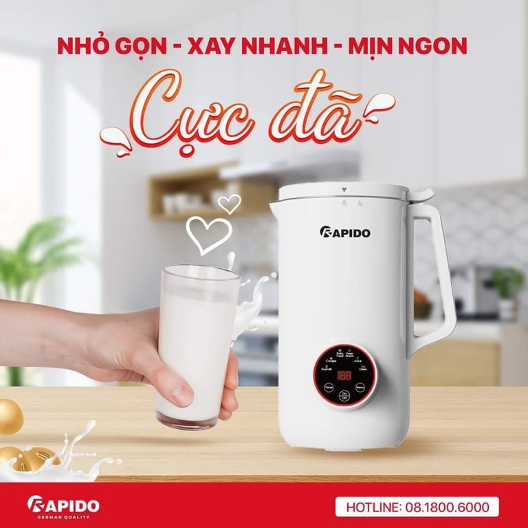 Máy sữa hạt mini  RAPIDO: RHB-500D  (800ml )