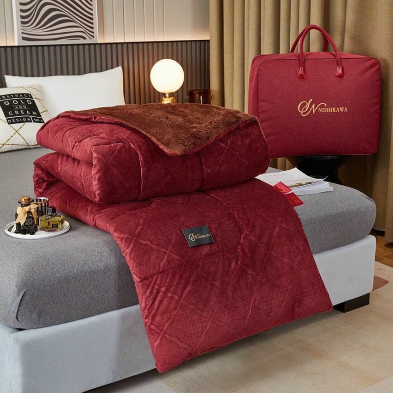 CHĂN LÔNG THỎ NHẬT BẢN NISHIKAWA 2mx 2m3 KÈM TÚI XÁCH DA CAO CẤP #CHT07