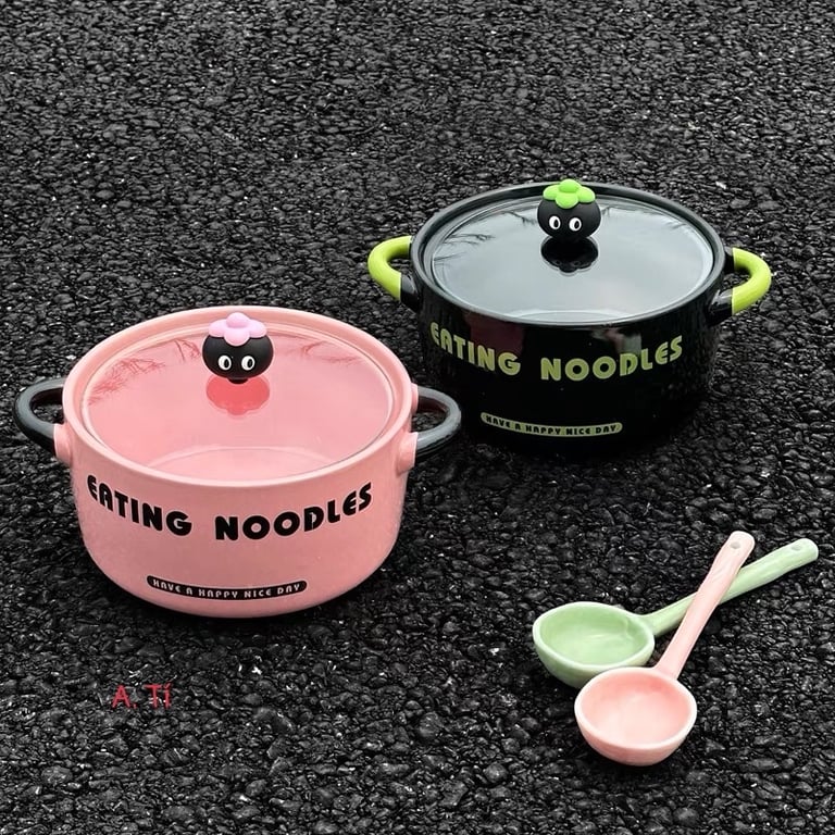 SET NỒI SỨ KÈM THÌA SỨ CÓ NẮP HÌNH QUẢ MĂNG CỤT ĐÁNG YÊU