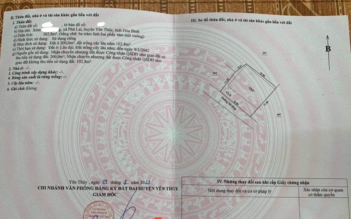 302.8m2 sẵn nhà cấp 4 tại Phú Lai, Yên Thuỷ, Hoà Bình