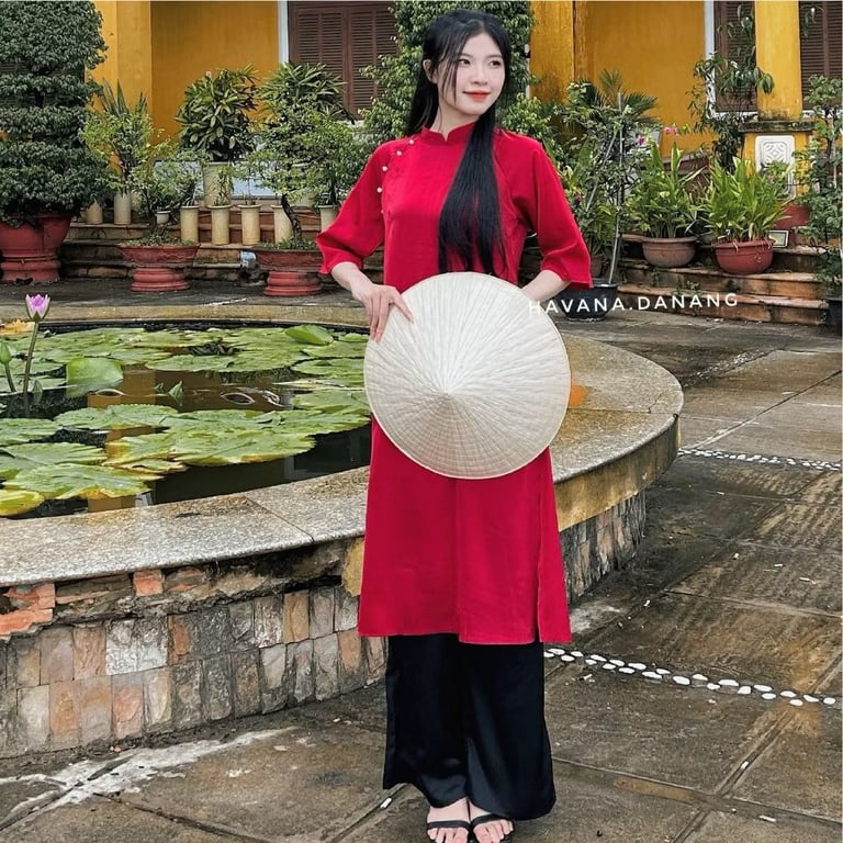 AD HVN lụa viền cúc ngọc - đỏ