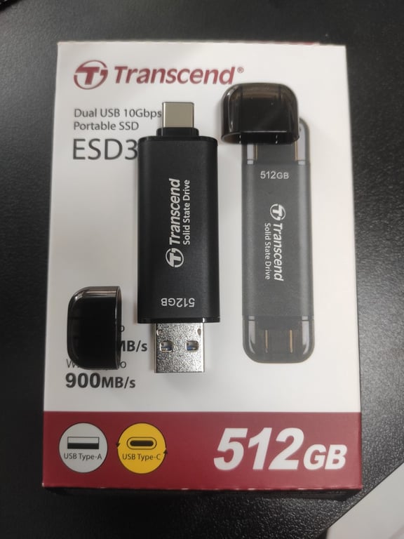 Ổ Cứng Di Động SSD Transcend 512Gb TS512GESD310C (Type-C và USB3.2/ 1050Mb/s/ 950Mb/s/ Đen)