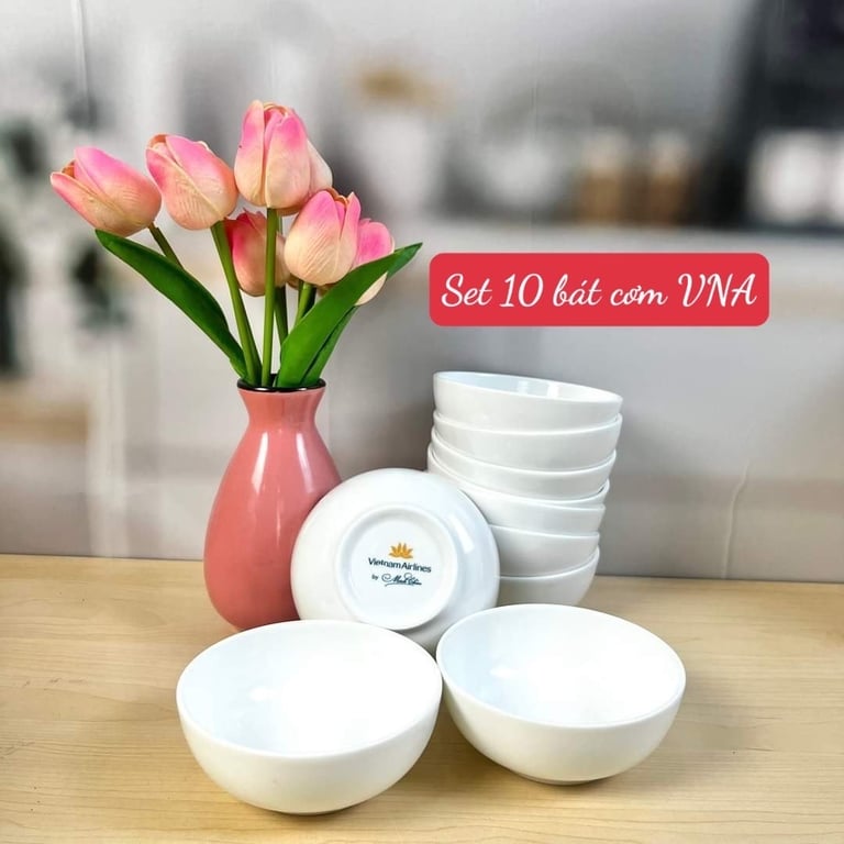 SET 10 BÁT CƠM SỨ TRẮNG MINH CHÂU dùng cho khoang VIP Vietnam Airline