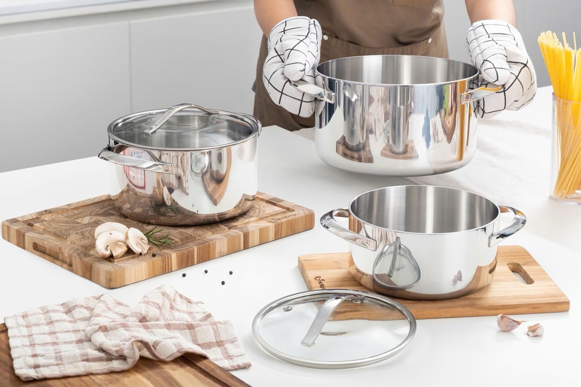 Nồi inox thân đáy liền Tri-Ply Silver Crown Kaiyo sz 18-20-24❤️