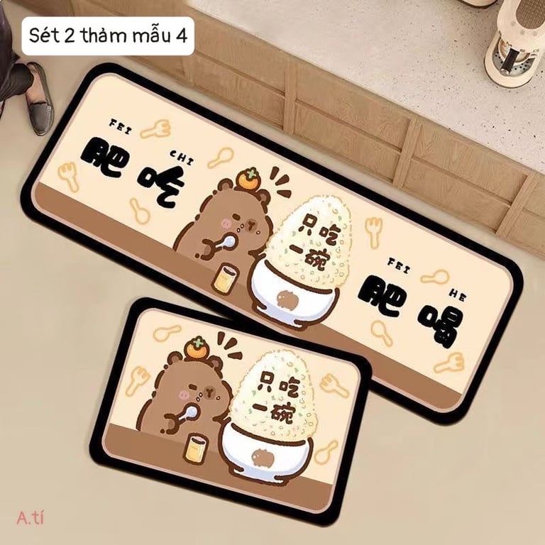 SET 2 THẢM NHÀ BẾP HOẠ TIẾT CHUỘT CAPY BARA CUTE XỈU