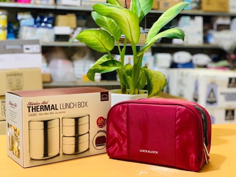 hộp cơm giữ nhiệt inox 304 kèm đũa và túi giữ nhiệt Lock&Lock LHC8015