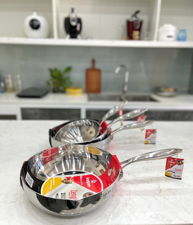 CHẢO INOX ĐÚC LIỀN KHỐI CÓ MIỆNG RÓT KALPEN ZENGER size 20CM 24CM 26CM 28CM